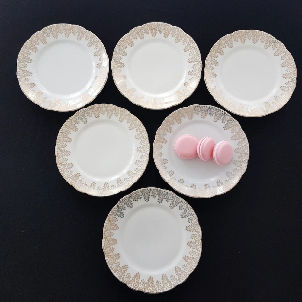 6pc Desert Plates, CT Altwasser Germany, 6 inch Porcelain Gold Floral Overlay